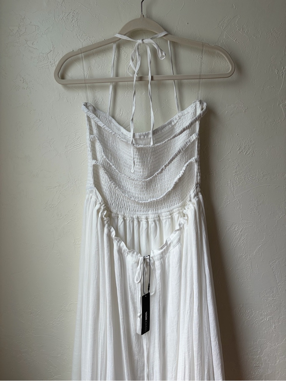 NWT Fashion Nova Eden Smocked White Maxi Dress Halter Ruffle Boho 2X - Picture 6 of 9